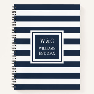 Cuaderno Monograma de moda en franja azul marino con apelli