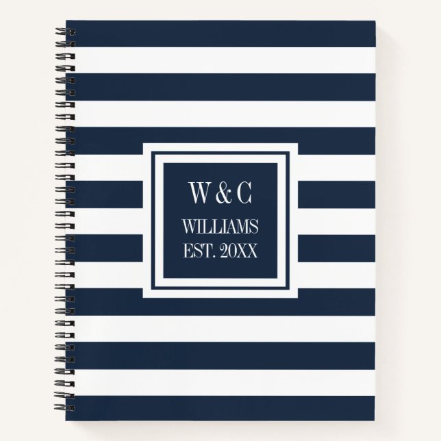 Cuaderno Monograma de moda en franja azul marino con apelli (Anverso)