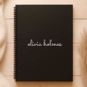 Cuaderno Monograma de moda   Nombre de guión negro moderno