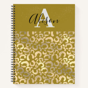 Cuaderno Monograma de moda Nombre Purpurina Oro Leopardo An