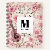 Monograma de Music Notes and Flowers Retro Style