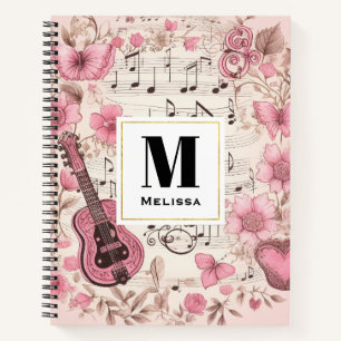 Cuaderno Monograma de Music Notes and Flowers Retro Style