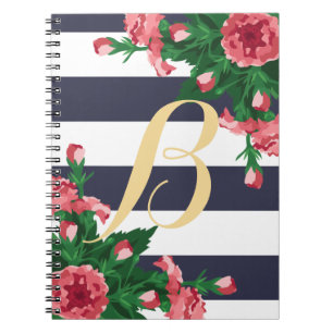 Cuaderno Monograma de naciones rosas y franjas azules de la