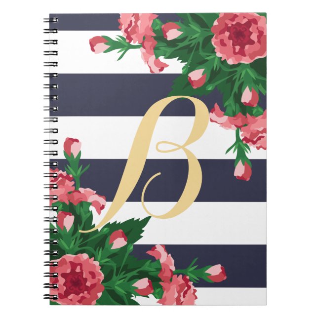 Cuaderno Monograma de naciones rosas y franjas azules de la (Frente)