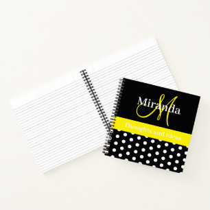 Cuaderno Monograma de negro blanco amarillo con lunares