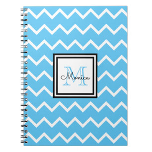 Cuaderno Monograma de nombre azul moderno Chevron