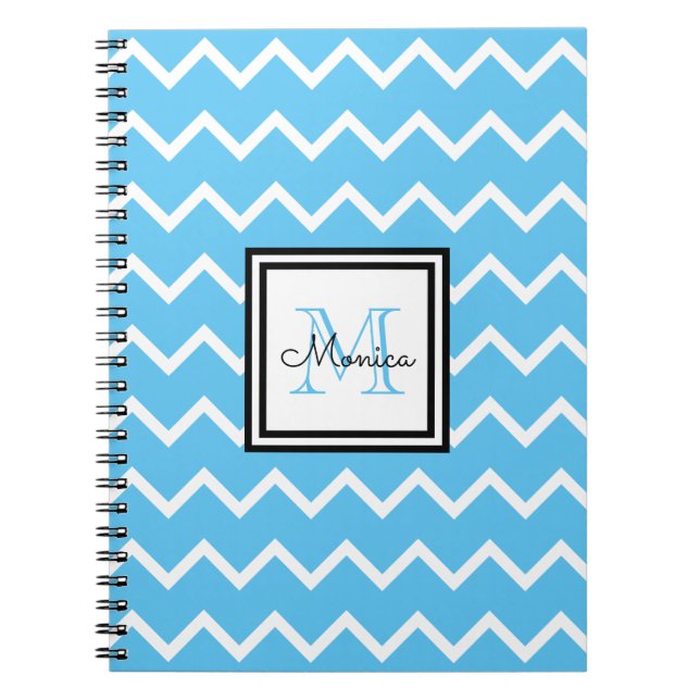 Cuaderno Monograma de nombre azul moderno Chevron (Frente)