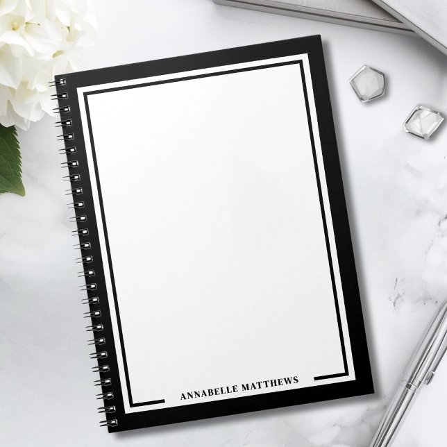 Cuaderno Monograma de Nombre Blanco Negro (Black White Name Monogram Notebook )