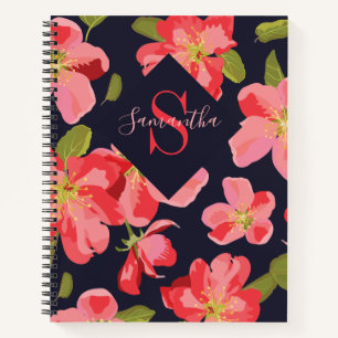Cuaderno Monograma de nombre botánico floral azul marino