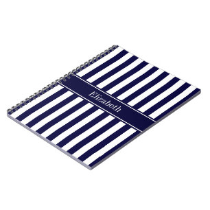 Cuaderno Monograma de nombre con cinta azul marino y raya b