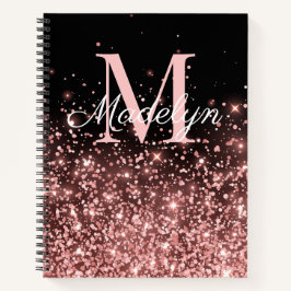 Cuaderno monograma de nombre con destellos de oro rosa