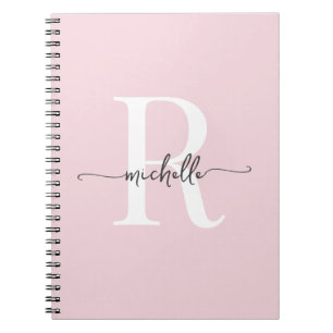 Cuaderno Monograma de nombre con letra script moderna rosa 