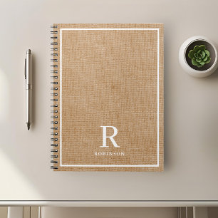 Cuaderno Monograma de nombre de familia de arpillera rústic