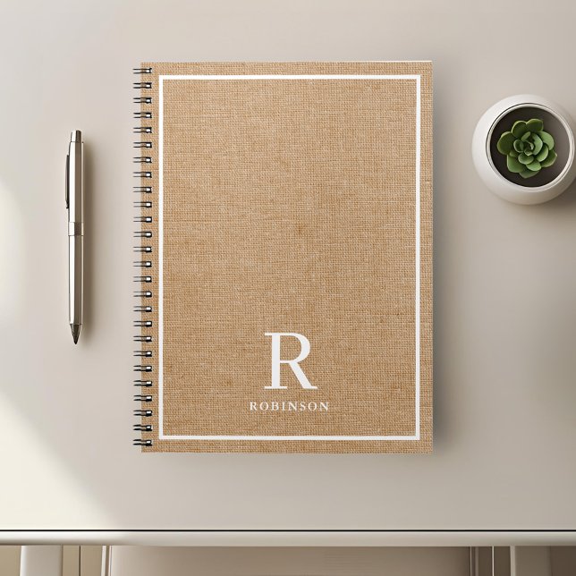 Cuaderno Monograma de nombre de familia de Burlap Rústico m (Subido por el creador)