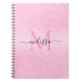 Cuaderno Monograma de nombre de guión de Purpurina rosa