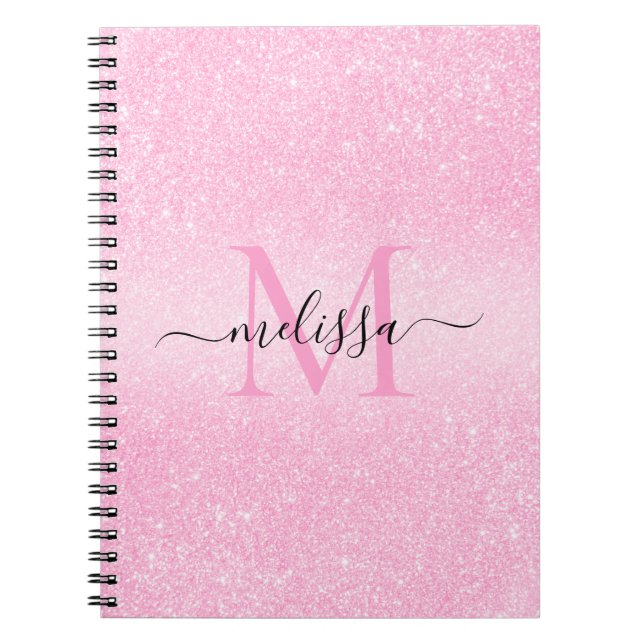 Cuaderno Monograma de nombre de guión de Purpurina rosa (Frente)
