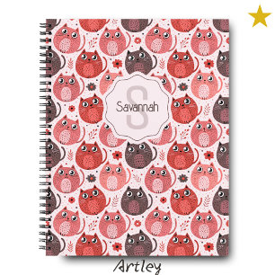 Cuaderno Monograma de nombre de lunares de gato rosa púrpur