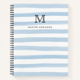 Cuaderno Monograma de nombre de rayas de acuarela azul polv
