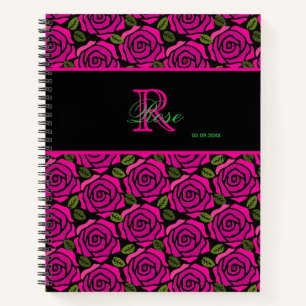Cuaderno Monograma de nombre de rosas rosadas hermosas y fe