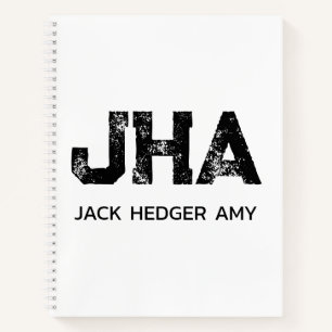 CUADERNO MONOGRAMA DE NOMBRE DE TRES LETRAS NEGRO MINIMALIS