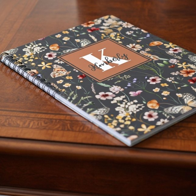 Cuaderno Monograma de nombre floral boho moderno (Subido por el creador)