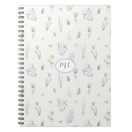Cuaderno Monograma de nombre floral de acuarela botánica el