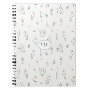 Cuaderno Monograma de nombre floral de acuarela botánica el