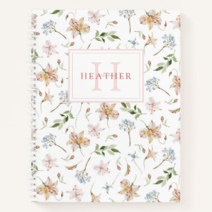 Cuaderno Monograma de nombre floral en acuarela de agua de