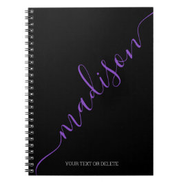 Cuaderno Monograma de nombre morado negro moderno inicial