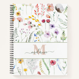 Cuaderno Monograma de nombre personalizado Boho Wildflowers