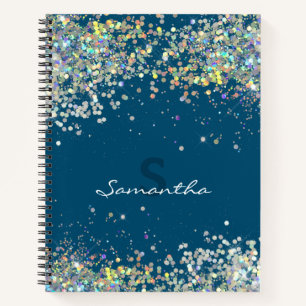 Cuaderno Monograma de nombre personalizado Girly purpurina