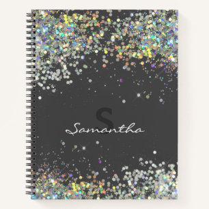 Cuaderno Monograma de nombre personalizado Girly purpurina