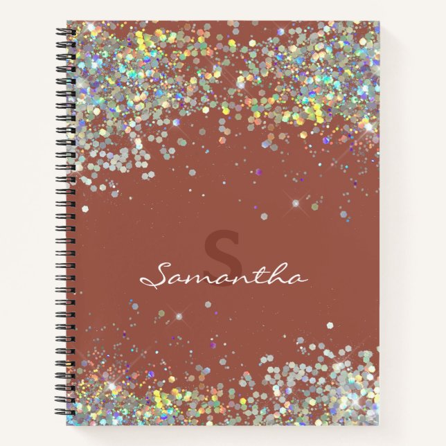 Cuaderno Monograma de nombre personalizado Girly purpurina (Anverso)