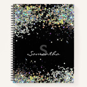 Cuaderno Monograma de nombre personalizado Girly purpurina
