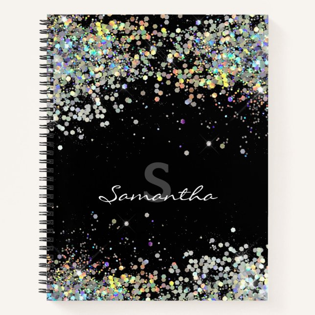 Cuaderno Monograma de nombre personalizado Girly purpurina (Anverso)