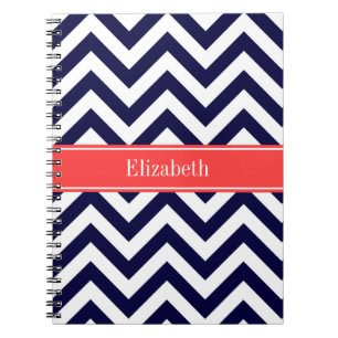 Cuaderno Monograma De Nombre Rojo De Coral De La Coral Azul
