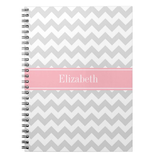 Cuaderno Monograma De Nombre Rosa De La Chevron Blanco Gris (Frente)