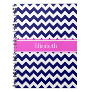 Cuaderno Monograma de nombre rosado caliente azul marino Wh