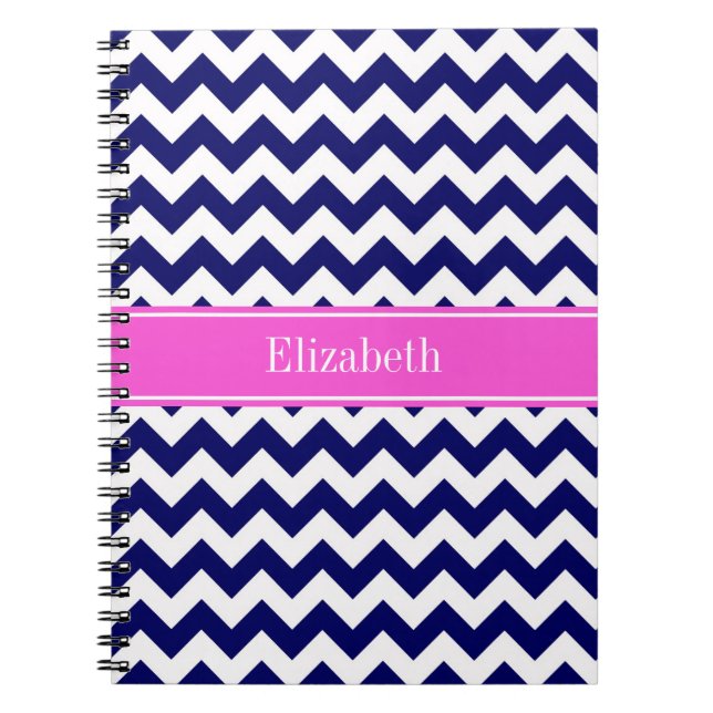 Cuaderno Monograma de nombre rosado caliente azul marino Wh (Frente)