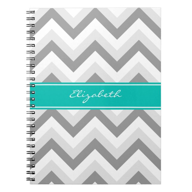 Cuaderno Monograma De Nombre Verde azulado De Chevron Blanc (Frente)