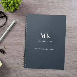 Cuaderno Monograma de nombres grises de carbón vegetal