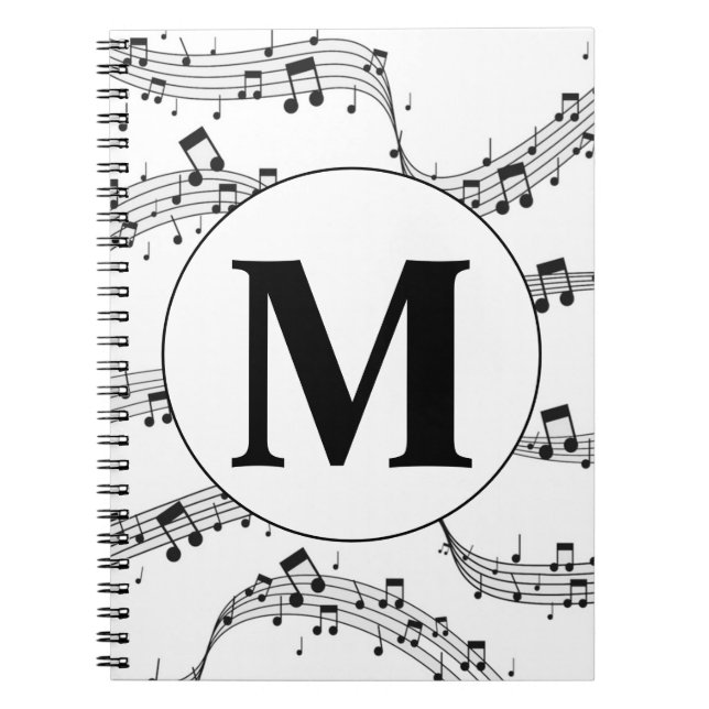 Cuaderno Monograma de notas de música en blanco y negro (Frente)