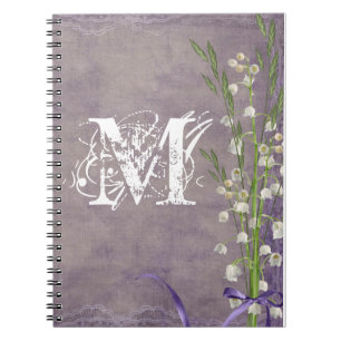 Cuaderno Monograma de notas iniciales del mono de flor blan