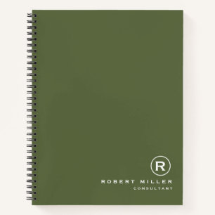 Cuaderno Monograma de oliva y blanco personalizado inicial