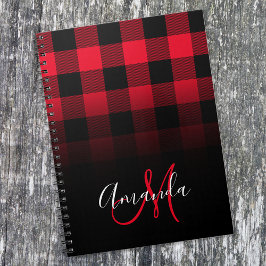 Cuaderno Monograma de Ombre rojo y negro trenzado de búfalo