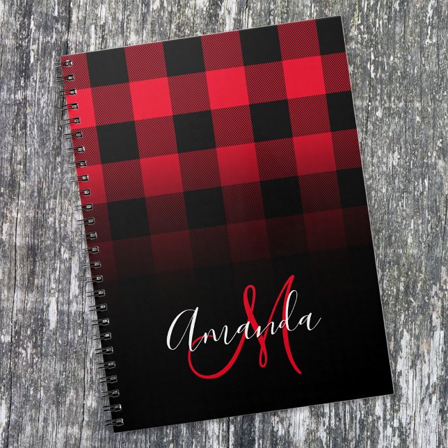 Cuaderno Monograma de Ombre rojo y negro trenzado de búfalo (Subido por el creador)