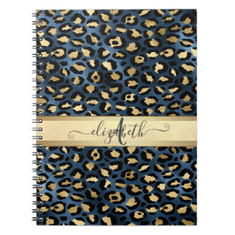 Cuaderno Monograma de oro azul del patrón Leopardo