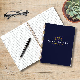 Cuaderno Monograma de oro azul oscuro profesional