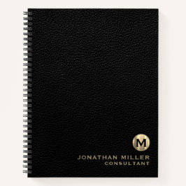 Cuaderno Monograma de oro de cuero negro profesional