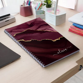 Cuaderno Monograma de oro de geode de la morada de borgoña
